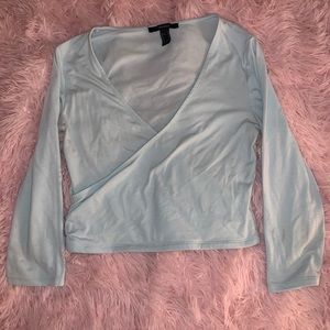 Blue Crossed V-Neck Crop Top